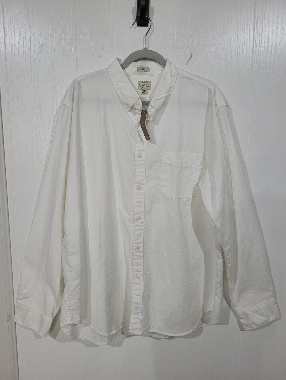 J. Crew Men's All Cotton White L/S Button-Down Slim Fit Shirt XXL 2XL NWT H4747
